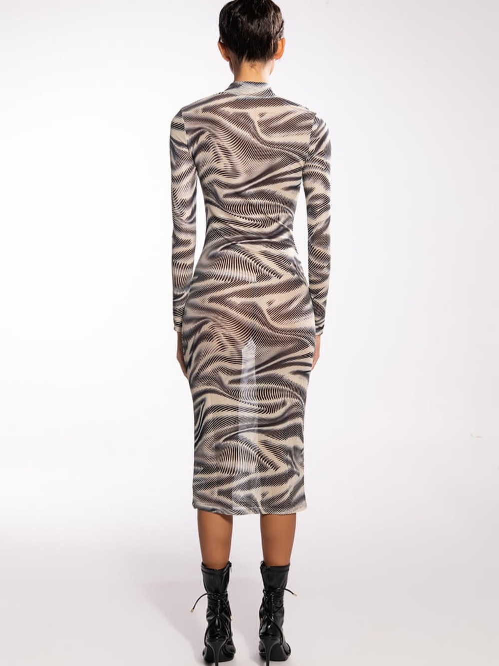 Marble Print Long Sleeve Mesh Dress